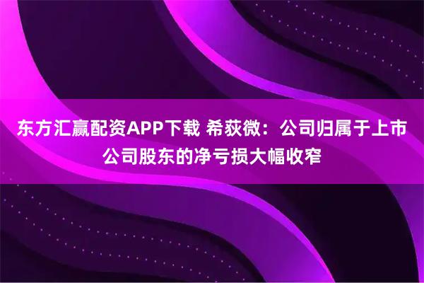 东方汇赢配资APP下载 希荻微：公司归属于上市公司股东的净亏损大幅收窄
